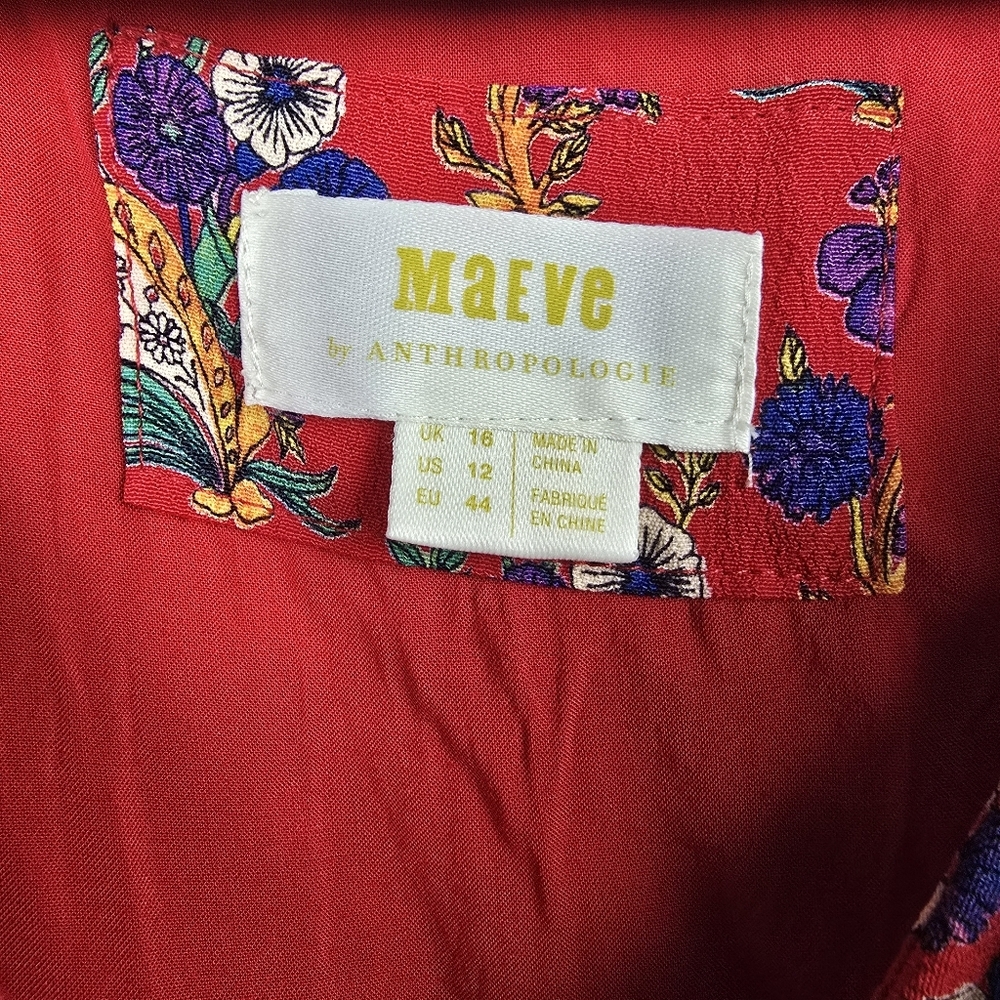 MAEVE BY ANTHROPOLOGIE Rosalia Wrap Dress Ruffled Floral Red Womens Size 12 - Picture 10 of 16